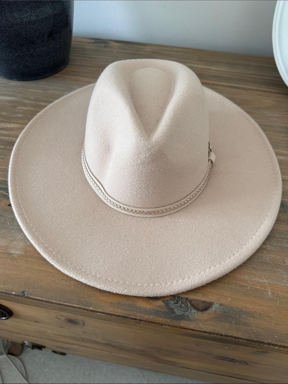 ARULA Women's Wide-Brim Felt Fedora Hat in Light Pink-Beige